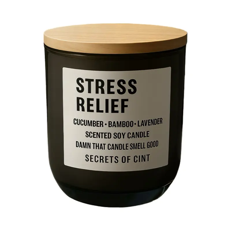 Secrets of Cint Stress Relief Candles - Cucumber Bamboo Lavender Scented Soy Wax Hand-Poured in Sleek Black Glass with Natural Bamboo Lid Eco-Friendly & Long Burn Time 40-45 Hours