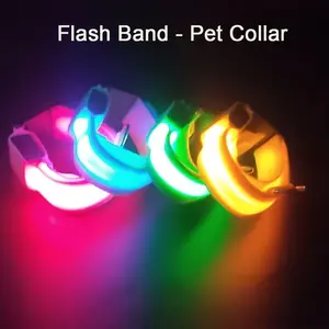 COMMIXCN 1-Pack Flash Band LED Light Up Dog Collar – Outdoor Safety Collar for Dogs – Day & Night Dual Use – One-Button Night Light with 3 Modes (Slow Flash / Fast Flash / Steady On) – Fits Small Dogs – 4 Colors (Red/Blue/Yellow/Green)