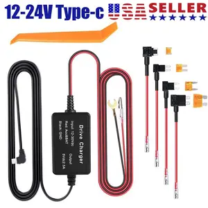 Universal Dash Cam Hardwire Kit, Type C Hard Wire Cable with Fuse, 12-24V to 5V Converter Car DVR Power Cord, Low Voltage Protection Dashcam Hardwiring Kit for Car Truck SUV RV Motorcycle Vehicle Camera Installation