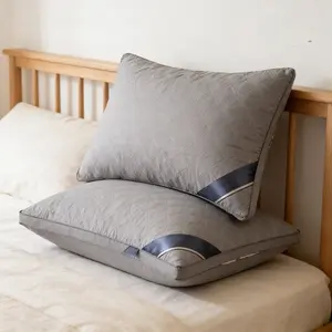 Soft and fluffy three-line checkered grey pillow, light luxury texture, soft and skin-friendly, neck support design, suitable for all seasons, comfortable, hotel-level sleep experience