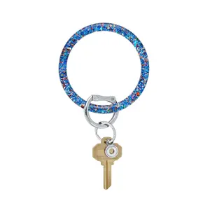 OVENTURE Resin Big O® Key Ring Funfetti Design with Colorful Beads and Key Clip Vibrant Blue Background Red Yellow Green Glitter Patented Locking Clasp Hands-Free Security - Charm
