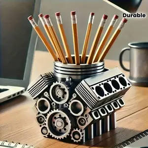 V8 Engine Pen Holder - Simulated Car Cylinder Desktop Organizer, Large Capacity Resin Storage, Suitable for Office and School Supplies, Realistic Engine Shape Design, Desk Accessories, Desk Organizers, Pencil Holder, Stationery Organizer