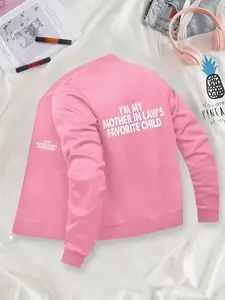 Fun Fashionable Women's Baseball Jacket with "Grandma's Favorite Kid" Print, Versatile Outerwear for Daily Casual Gatherings, Casual Long-Sleeve Baseball Collar Coat, Stylish for Spring & Autumn, Women's Daily Wear