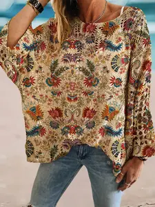 Spring and summer round-neck rhombus hollow bat-sleeve Bohemian knitted cardigan, loose drop shoulder for a slimming effect, geometric print, versatile outer top for commuting, vacation and bikini layering Boho.