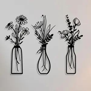 Metal Flower Vase Wall Art, 3 Counts/set Modern Wall Hanging Decor, Wall Decor for Home Living Room Bedroom Dining Room, Poster