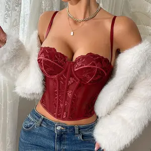Women's Black Lace Patchwork Corset Top - Sexy Slim-Fit Bustier Camisole, Waist Trainer Shapewear, Women's Clothes, Night Out Top for Party, Club Wear