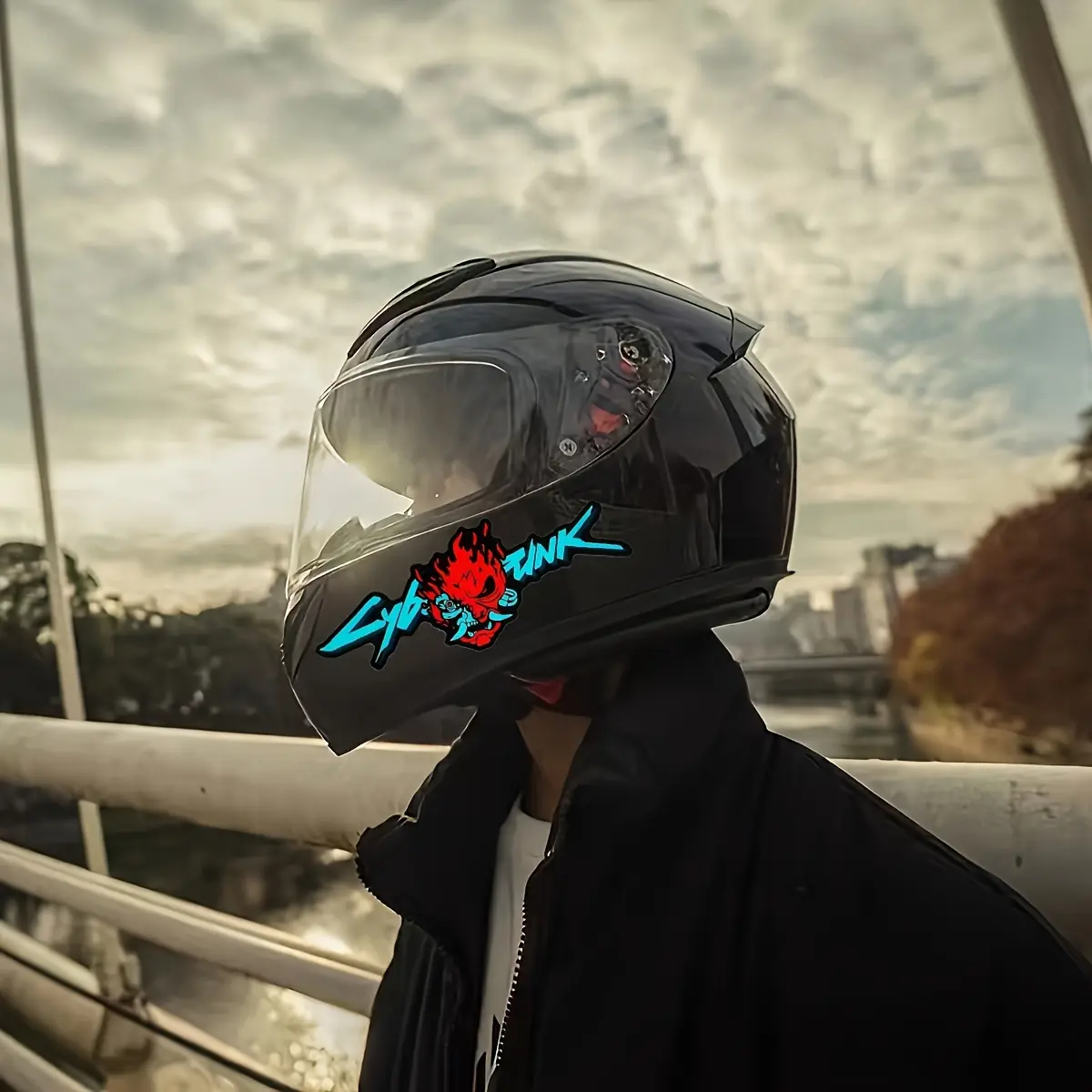 2PCS/SET Skeleton Bite Sword Motorcycle Helmet Stickers Graphic Decal - Durable and Waterproof PVC Material, Suitable for Helmets and Car Mirrors, Black Helmet with Vibrant Graffiti Design, Priority Service Quality, Helmet Accessories