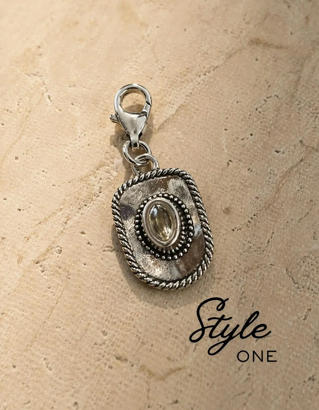 Women's Bohemian Cowboy Hat Charm, Organic Shape Alloy Pendant with Oxidized Detail for Western Boho Charm Story Collections, Standalone, Charms & Pendants, Layered Into Charm Story