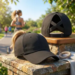 Women's Adjustable Criss Cross Ponytail Baseball Cap - High Bun Unisex Quick Drying Trucker Hat for Outdoor Sports Running Hiking Casual Wear Sun Protection Lightweight Breathable Design