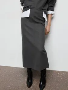 Mango Opening Pencil Skirt - Soft Grey Knitwear with Lurex Accents for Stylish Comfort