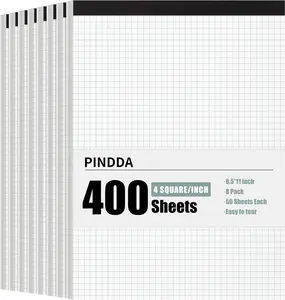 Graph Paper Notebook, 8 Pack, 8.5 x 11 Grid Paper, 4x4 Graph Ruled, 50 Sheets per Pad, Easy-Tear Perforations, 8.5 x 11 Cardboard Backing, for Math, Drafting, Drawing, Engineering