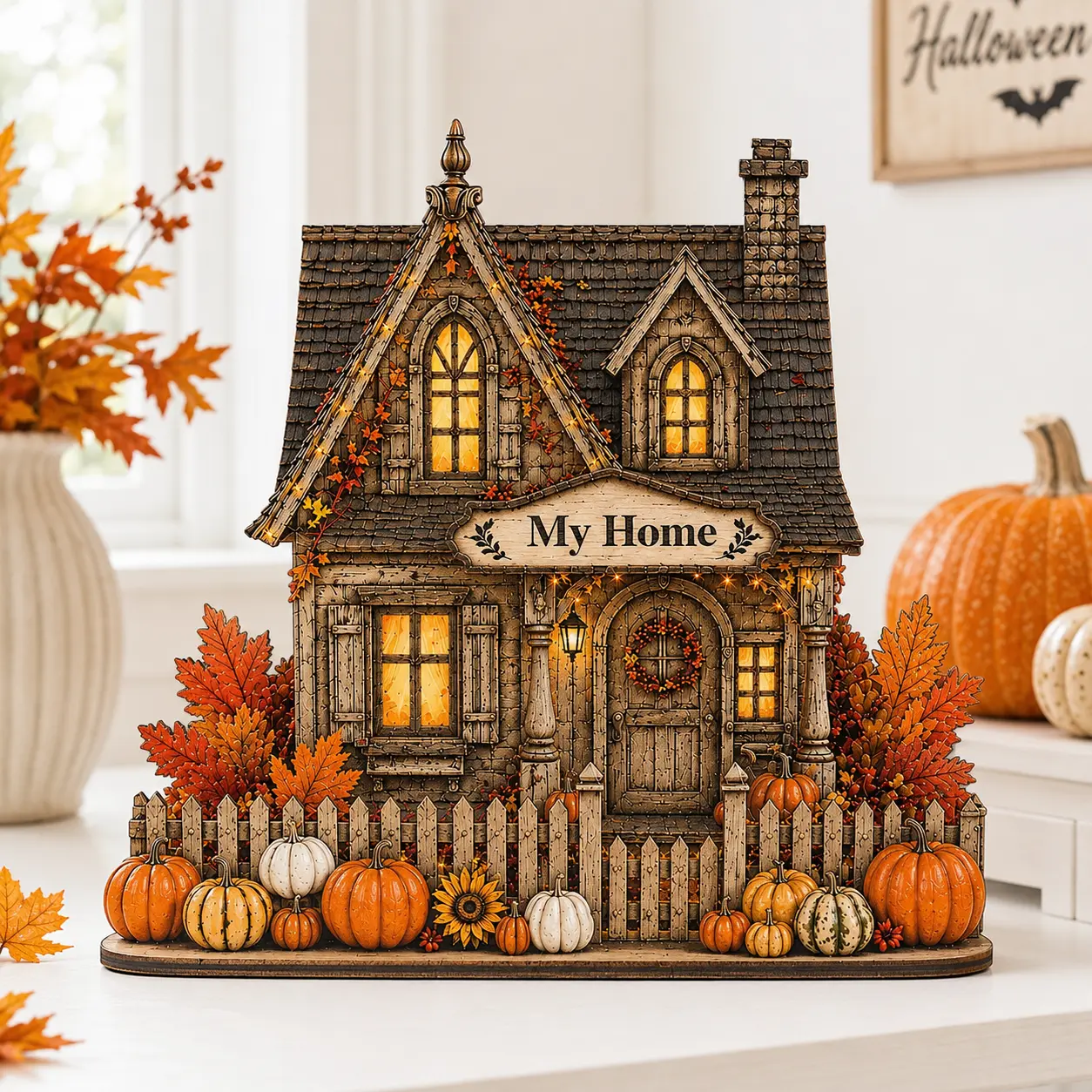 Personalized Harvest Home Wooden Sign 2D Flat, Vintage Halloween Decor, Fall Pumpkin House Decor, Sign 2 Layer 10mm, Autumn Table Sign, Thanksgiving Farmhouse Gift, Cozy Country Shelf Decor, Bookshelf Decor, Fall Decor 2026