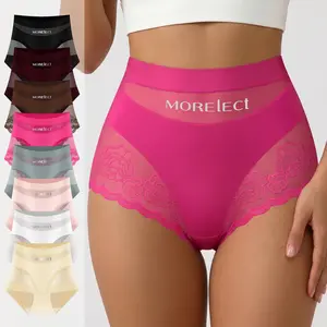MORELECT Women's High Waist Panties, Sheer Mesh Splicing Breathable Briefs, Lightweight Comfort Underwear with Logo, Summer Essential Undies,mothersdaygift.