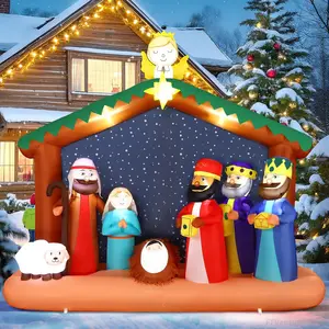 8FT Christimas Inflatable Nativity Scene Decorations Outdoor with Built-in LEDs Lights, Large Blow Up with Baby Jesus, Perfect for Outside/Indoor Xmas Yard, Garden, Lawn, Party, Holiday Decor FFVentureVibe8