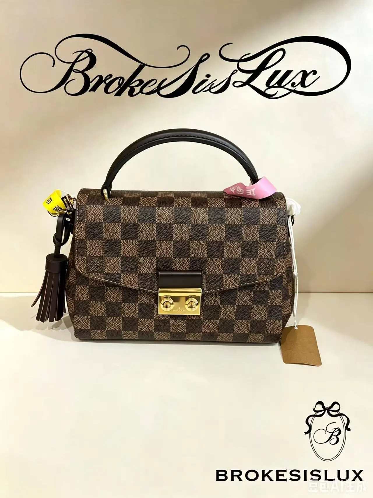 Pre-owned Louis Vuitton Croisette Damier Ebene Checkered Canvas Top Handle Crossbody Bag with Leather Tassel Pull