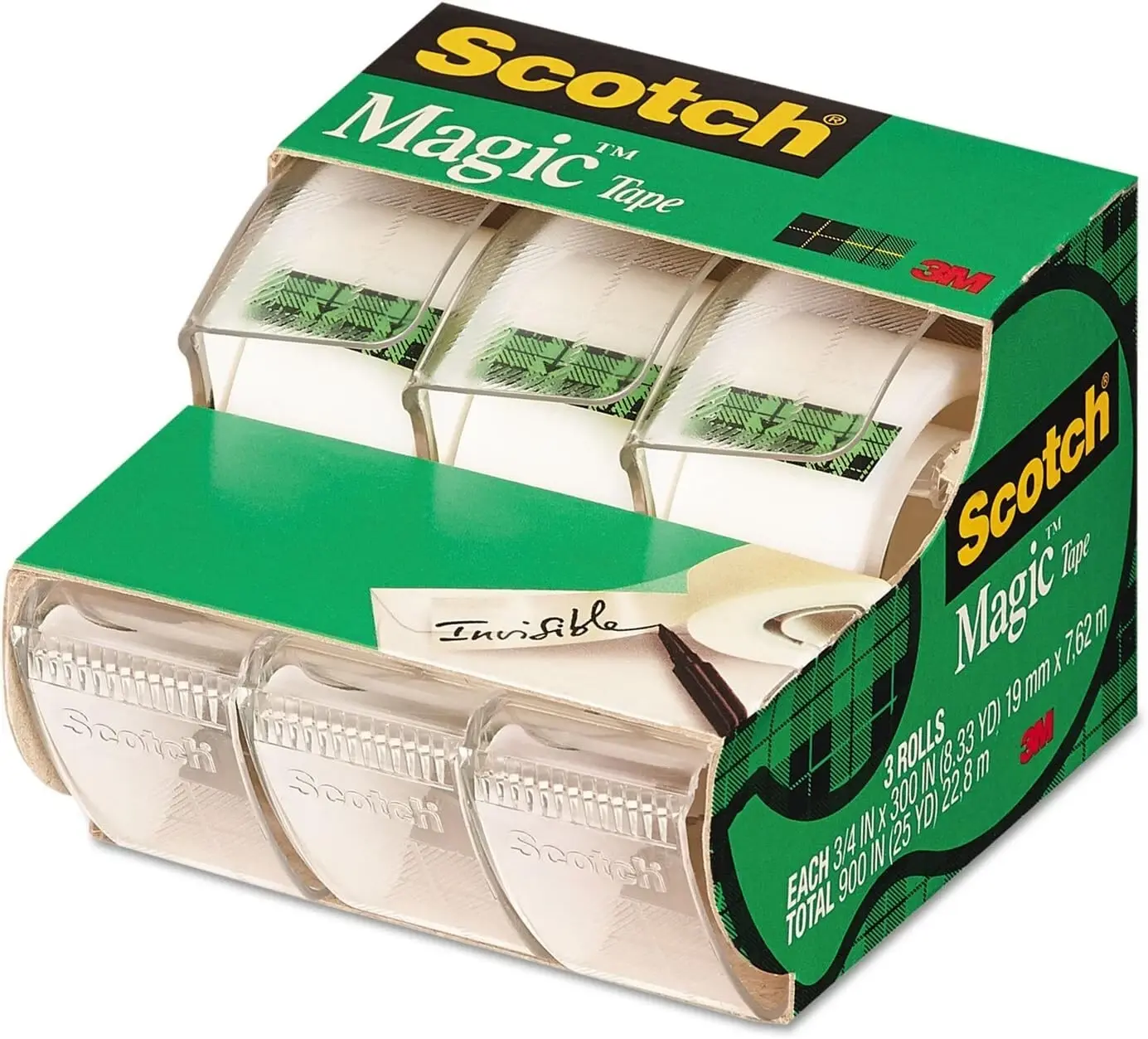 Scotch Magic Invisible Tape, 3/4 in x 300 in, Matte Finish, 3-Pack with Dispensers