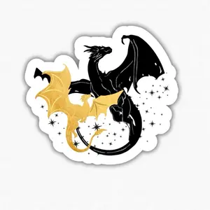 Gold & Black Dragon Sticker - Waterproof Glitter or Glossy Bookish Dragon Decor for Kindle, Fantasy Book Lover Gift, Book Lover Sticker - Ornaments