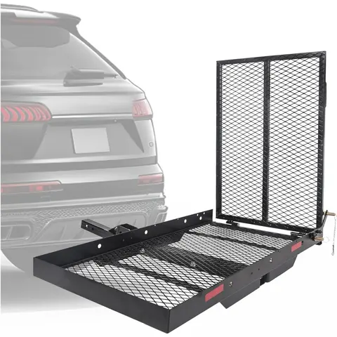 HECASA Steel Hitch Mount Cargo Carrier Rack (26.8 x 46.2 x 38.7 inches) - 3" Rail, 500 lbs Capacity, 2" Receiver, Foldable Ramp, Bolt-On Setup, Car Accessory, Accessories for Your Car, Fits SUV/Truck, Ideal for Tailgating/Camping
