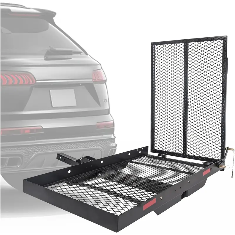 HECASA Steel Hitch Mount Cargo Carrier Rack (26.8 x 46.2 x 38.7 inches) - 3" Rail, 500 lbs Capacity, 2" Receiver, Foldable Ramp, Bolt-On Setup, Car Accessory, Accessories for Your Car, Fits SUV/Truck, Ideal for Tailgating/Camping