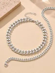 Silver Ankle Bracelets For Women Waterproof Chunky Cuban Link Chain Silver Ankle Bracelet Trendy Large Layer Anklet Set Jewelry Gift Jewellery Elegant Fashion Accessories Anklet Layered Anklet