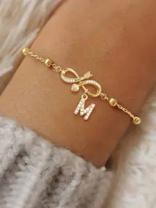 Women's Stainless Steel Bead Chain Bracelet, Letter Link Bracelet, Elegant Letter Pattern Zirconia Accent Arrow Infinity Symbol Design, Fashionable All Season Jewelry