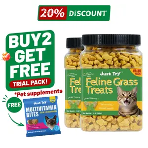 JUST TRY 14.1 OZ Cat Grass Treats Natural Salmon Flavor Healthy Cat Snacks Training Biscuits Catnip for Cats Dental and Hairball Control Treats Remedy Chews