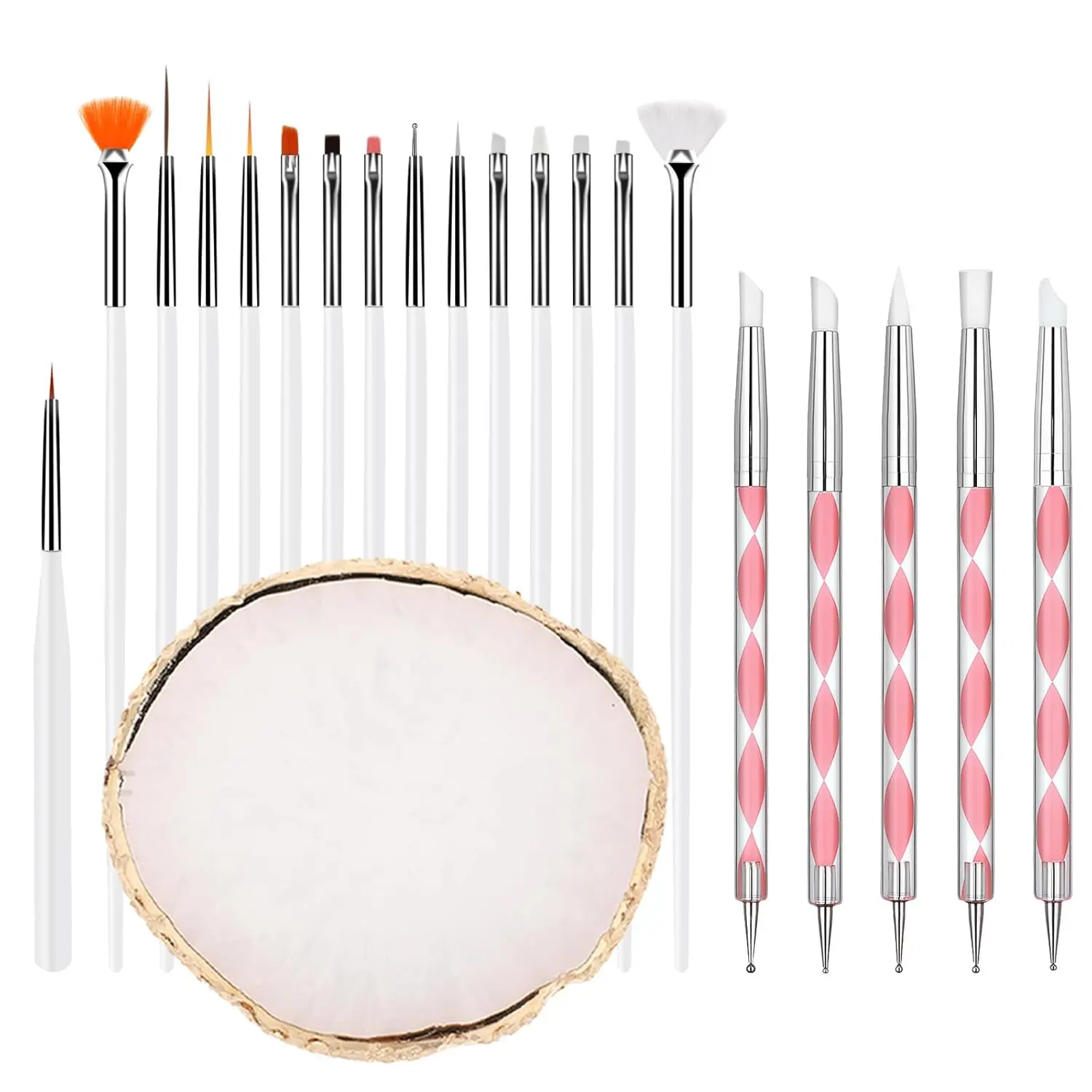 21pcs Nail Art Tool Set - Dotting Tools, Dust Brush, Striping Brushes for Long Lines, Drawing Pen for Gel Polish Manicure Supplies (Home Improvement, Building Supplies, Wallpaper & Wall Trim Category), Resin, Nail Care, Nail Supplies, Agate Stone