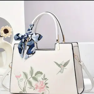 Women's Handbags with Floral Design and Bird Embroidery Includes Matching Scarf Accessory