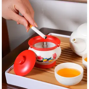 High Aesthetic Ashtray with Lid, Fly-Proof Home Decor, Creative and Unique Vintage Design, Perfect for Household Decoration
