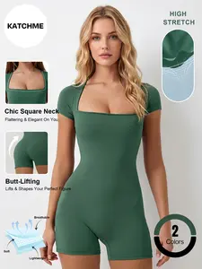 Women's High Elasticity Breathable Short Onesie, Square Neck Tightening Shaping Skirt Lift Sportswear, Comfortable and Stylish Activewear