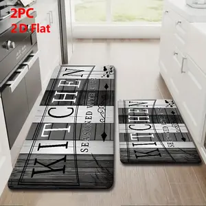 2/3 Piece Flannel Kitchen Mat Set, Vintage Wood Color Design, Anti-Slip, Absorbent, Ideal for Kitchen, Dining Room, Hallway, Farmhouse Kitchen Rugs, Kitchen Rugs Sets