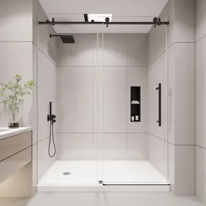 KPUY S9711B Frameless Sliding Shower Door, Matte Black | 49"-54" W x 76" H,Nano Coating, Stainless Steel Hardware