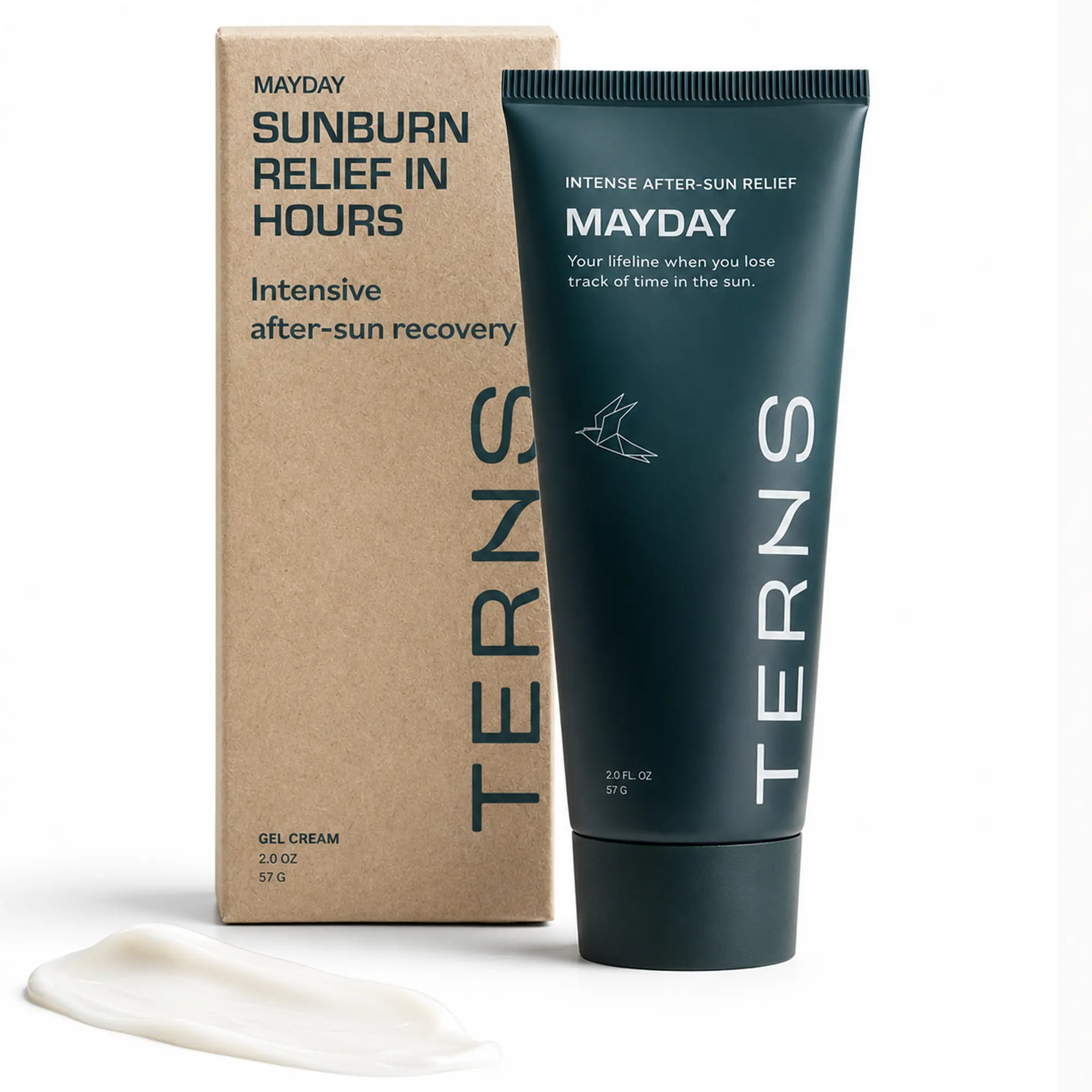 TERNS Mayday Intensive After Sun Gel Cream, Cooling Skin Care for Sunburn Relief, 3X Marine Bioactive Complex with Niacinamide, Squalane, Shea Butter & Aloe, Travel Size, Fragrance Free, 2 Fl Oz