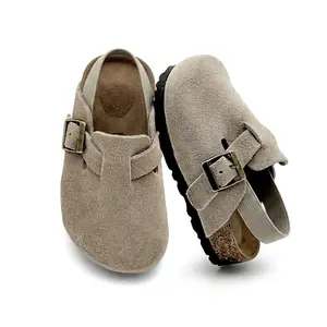 Kids Suede Clogs, Toddler Boys Girls Cork Footbed Sandals, Adjustable Buckle Anti Slip Indoor Outdoor Slides
