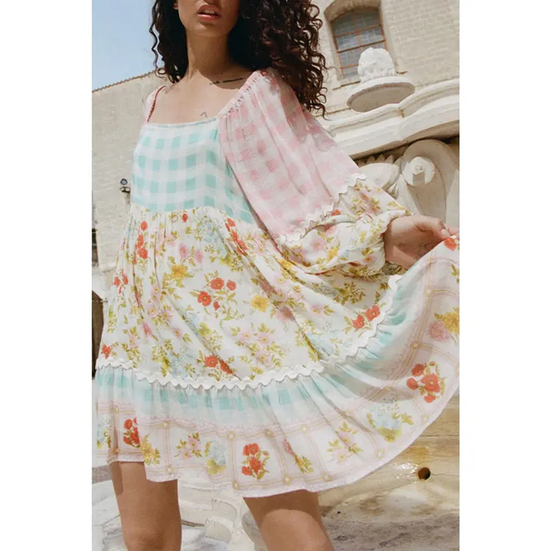 strapless open back dress Lace-Up Long Sage Green Prom Dress with Floral Print Sage / 2 main image 0