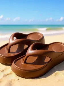 Women's Thick Sole Wedge Sandals High Heel Shock Absorption Platform Slip-On Buckle All-Season Wear, Open Toe Wide Fit Eva Shoes