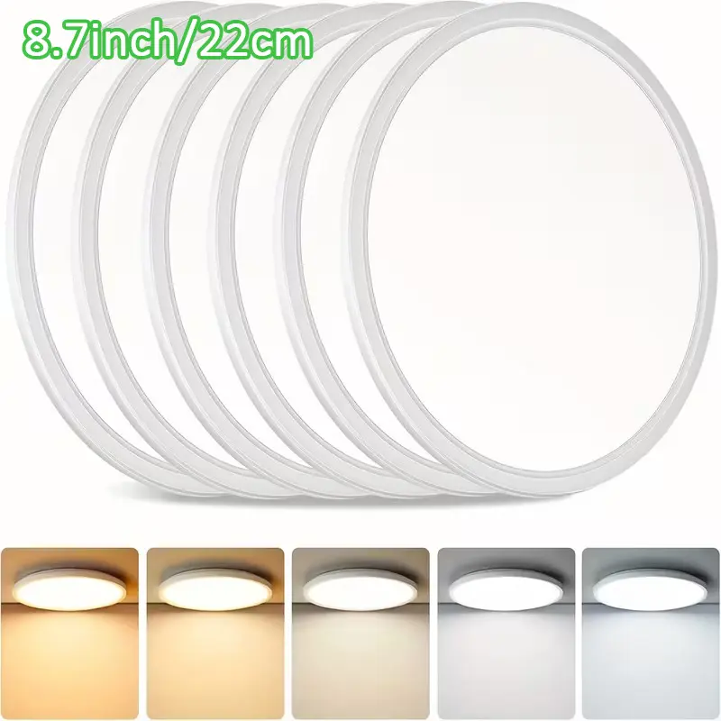 Senlukit Ultra-Thin 5-Color Temperature Dimmable Ceiling Light Hard-Wired Wall Switch Adjustable Super Bright 8.7inch 24W AC120V LED Slim Flush Mount Fixture Lamp for Home Bedroom Living Room Dining Room Decor Home Decor Local Warehouse Clearance