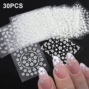 30pcs 3D Holographic Floral Nail Stickers for Women, Self-Adhesive Flower and Vine Design, Irregular Glossy DIY Nail Art Decor Decoration