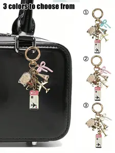 Travel-Themed Keychain with 3 Color Options - Cute Bag Charm, Key Ring Accessory Featuring Airplane, Luggage & Ticket Charms, Durable Enamel Key Chain for Daily Use, Decorating Purses, Backpacks, Keys & Luggage Tags, Ideal for Travel Enthusiasts