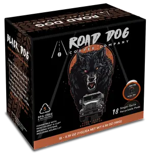 Road Dog Coffee Company Black Dog, Ultra Dark Roast K-Cups, 18 Single Serve Pods Beverage