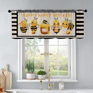 1pc Spring and summer bee stripes kitchen curtains living room bedroom bathroom home decoration 54 * 18 inches