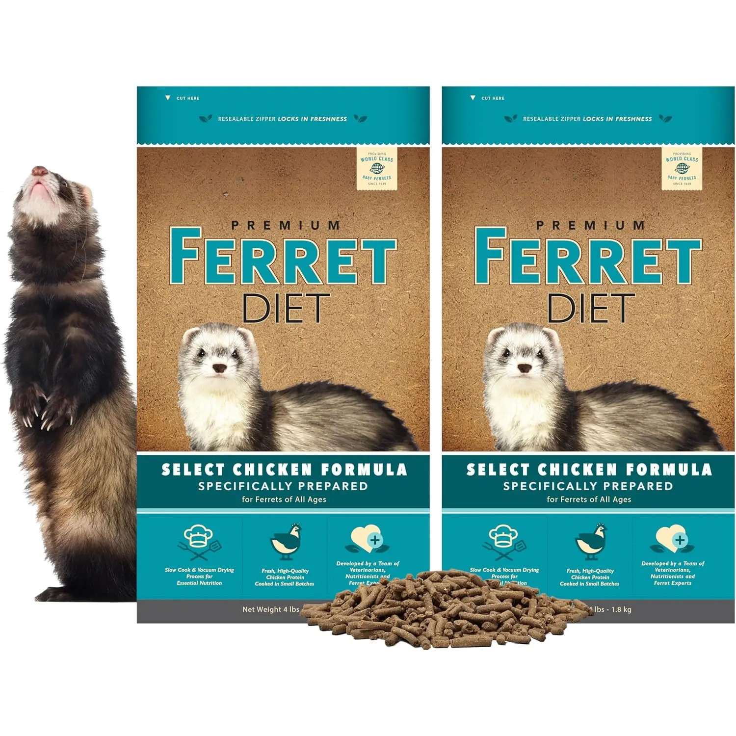 Select Chicken Formula  Ferret Diet, 4 lbs - Protein-Rich Food for Balanced Nutrition, Digestive Support (Pack of 2)
