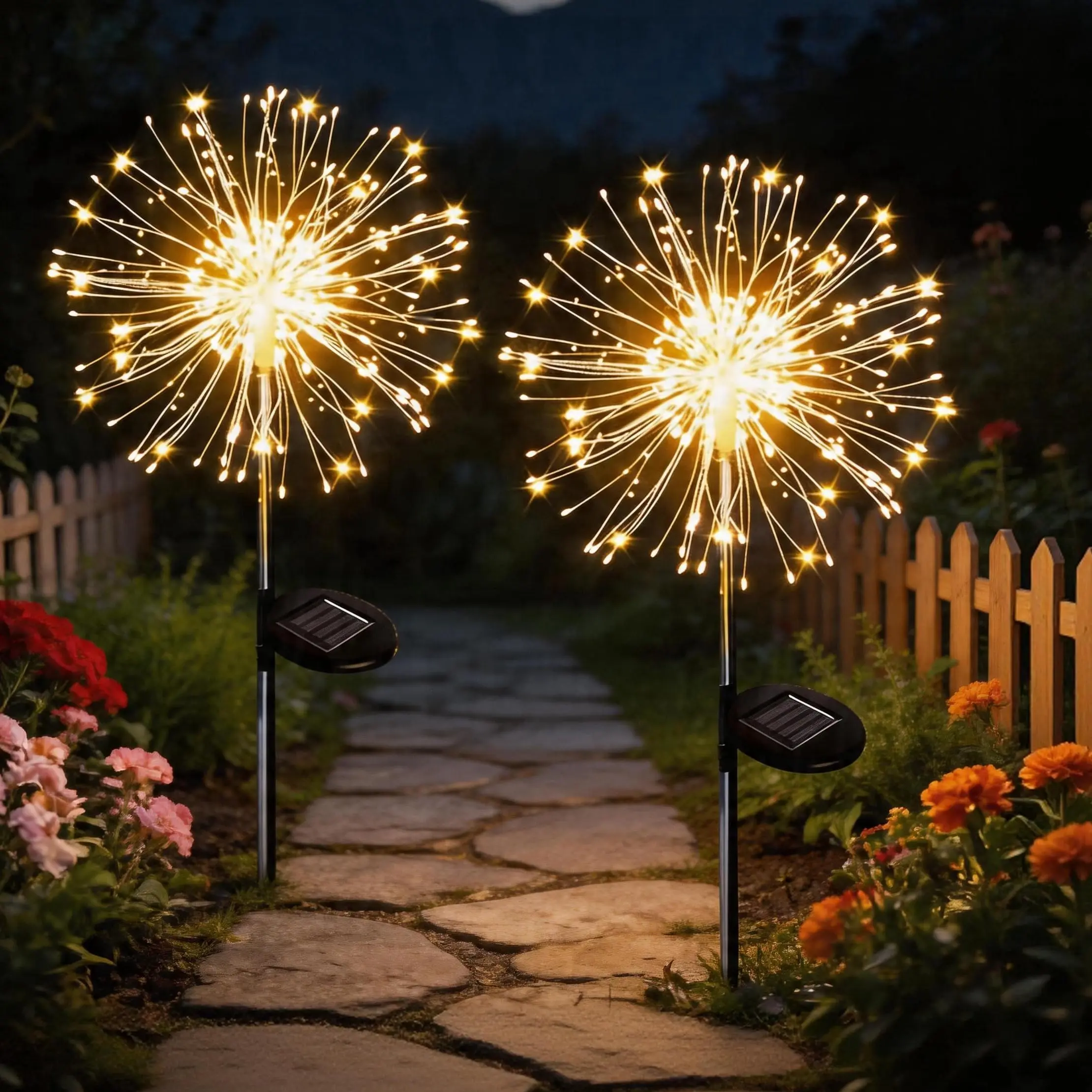 Outdoor Solar Firework Lights 150 LED - 2/4/6/8 Pack Waterproof Garden Stake Decorative Lamps with Auto Dusk-to-Dawn Glow, Curb Appeal, Whimsy Decor, Mood Lighting & LED Pathway Lighting, Home Decor