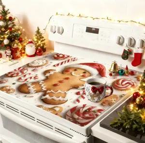 Heat-Resistant Stove Mat - Gingerbread Christmas Tree Design with Candy Canes, Non-Slip and Easy-Clean Holiday Decor, Perfect for Christmas, Stove Protector, Festive Kitchen Accessories, Fun Kitchenware, Durable Kitchen Items