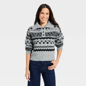 Women's Fairisle Henley Shawl Sweater - Universal Thread