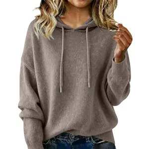 Women's Soft Plush Knit Hoodie Drawstring Hooded Pullover Curve Friendly Cloud Comfort Cozy Fall OOTD Vibes Loungewear Essential Campus Style