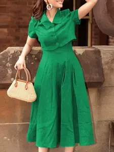 Women's Solid Lightweight Fabric Zipper Dress & Button Crop Outwear Two-piece Set, Casual Short Sleeve Top & Dress for Summer, Ladies Clothes for Daily Wear