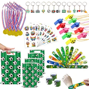 Soccer Party Favors Set for 10 Kids,64 PCS Soccer Birthday Party Goodie Bag Fillers with Medals Whistles Keychains Snap Bracelets Temporary Tattoos Gift Bags for 10 Kids, Classroom Rewards Student Prizes School Sports Events Party Favor Toys