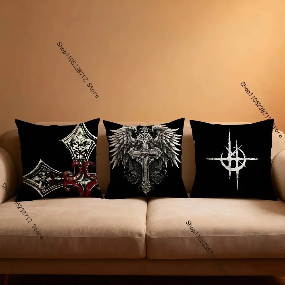 Cyber Sigil Cross Goth Pillow Covers Cartoon Sofa Decorative Home Double-sided Printing Short Plush Cute Cushion Cover