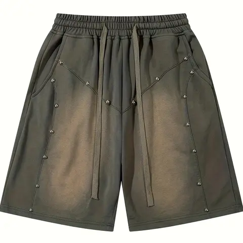 Men's Rivet Decor Shorts, Loose Casual Comfy Breathable Shorts for Summer, Fashion Men's Bottoms for Daily Wear, Loungewear, Menswear, Summer Clothes